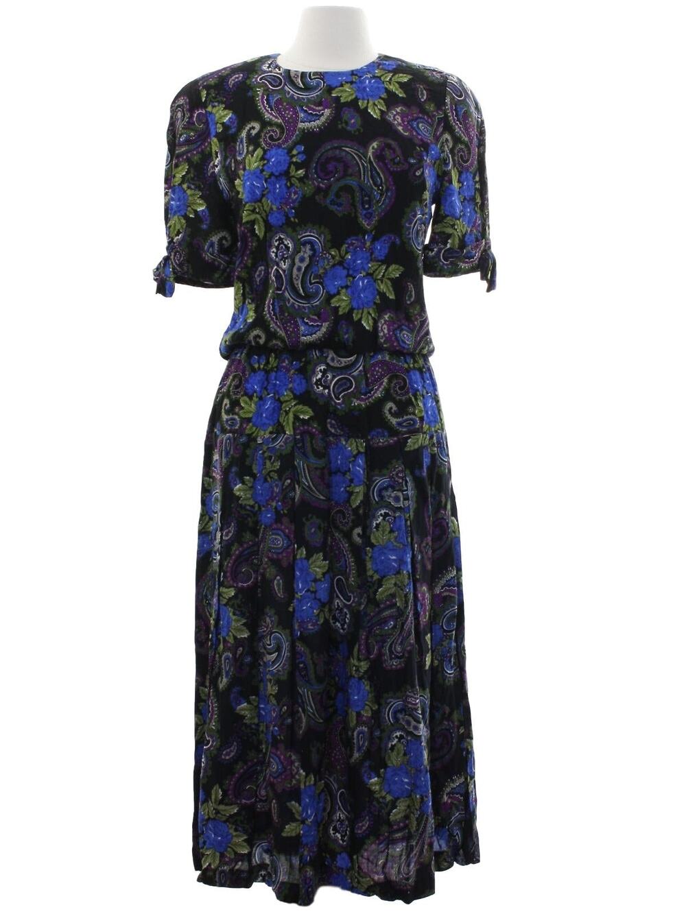 Vintage 80s Jeffrey & Dara Floral Paisley Rayon Maxi Dress Womens 9/10